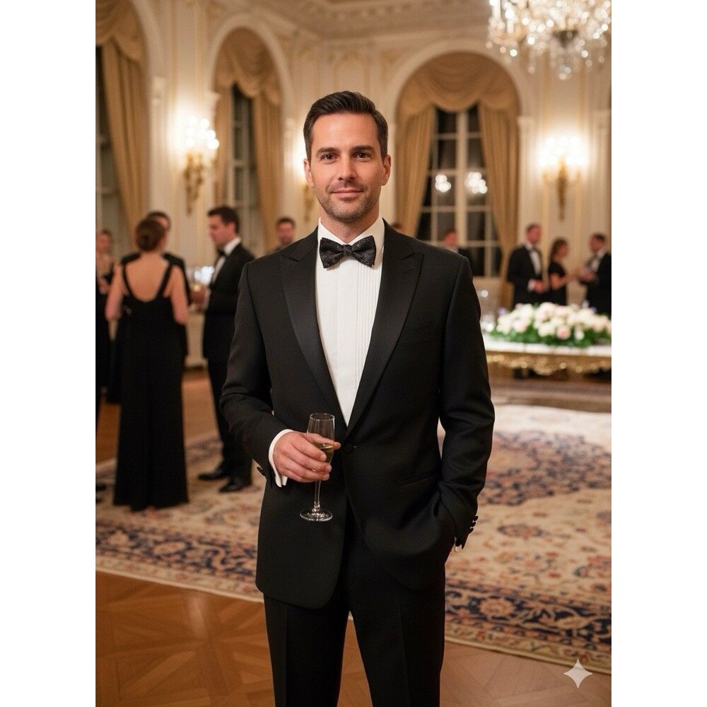 The BLK TUX Tollegno 1900 Italian Fabric Tuxedo Suit Wool Peak Lapel 40 36-38x28